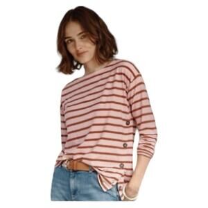 J.Jill - Striped Button Accent Crewneck Long Sleeve Top - Size Medium